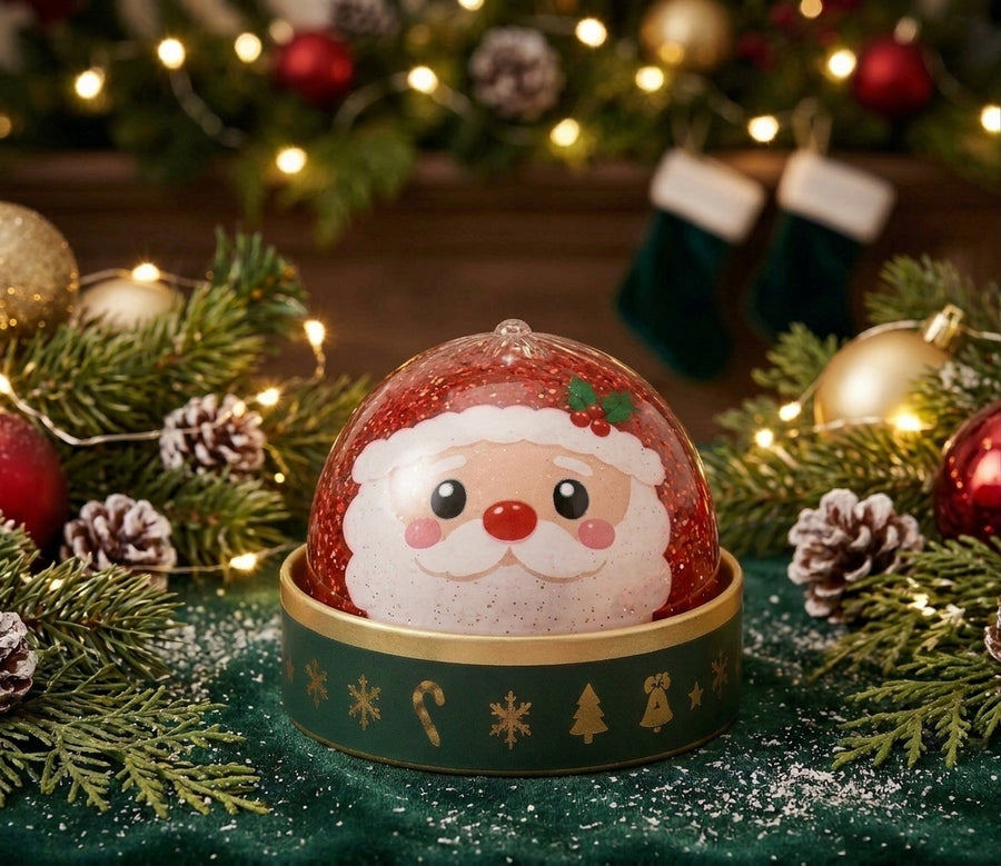 Santa glitter-jelly squishy in its steamer tin