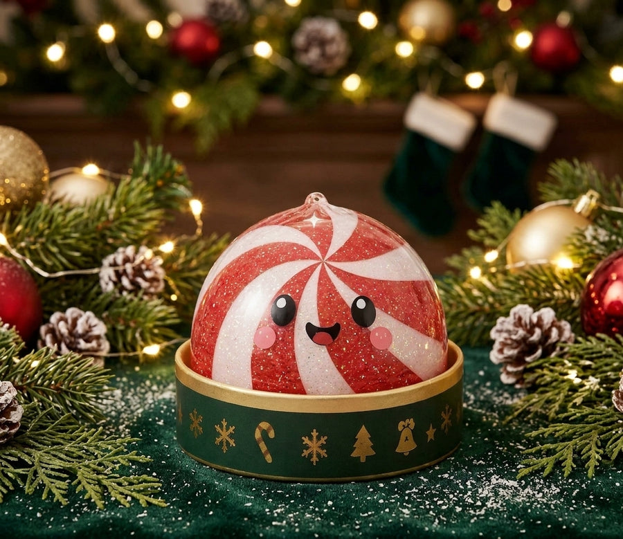 Peppermint glitter-jelly squishy in its steamer tin